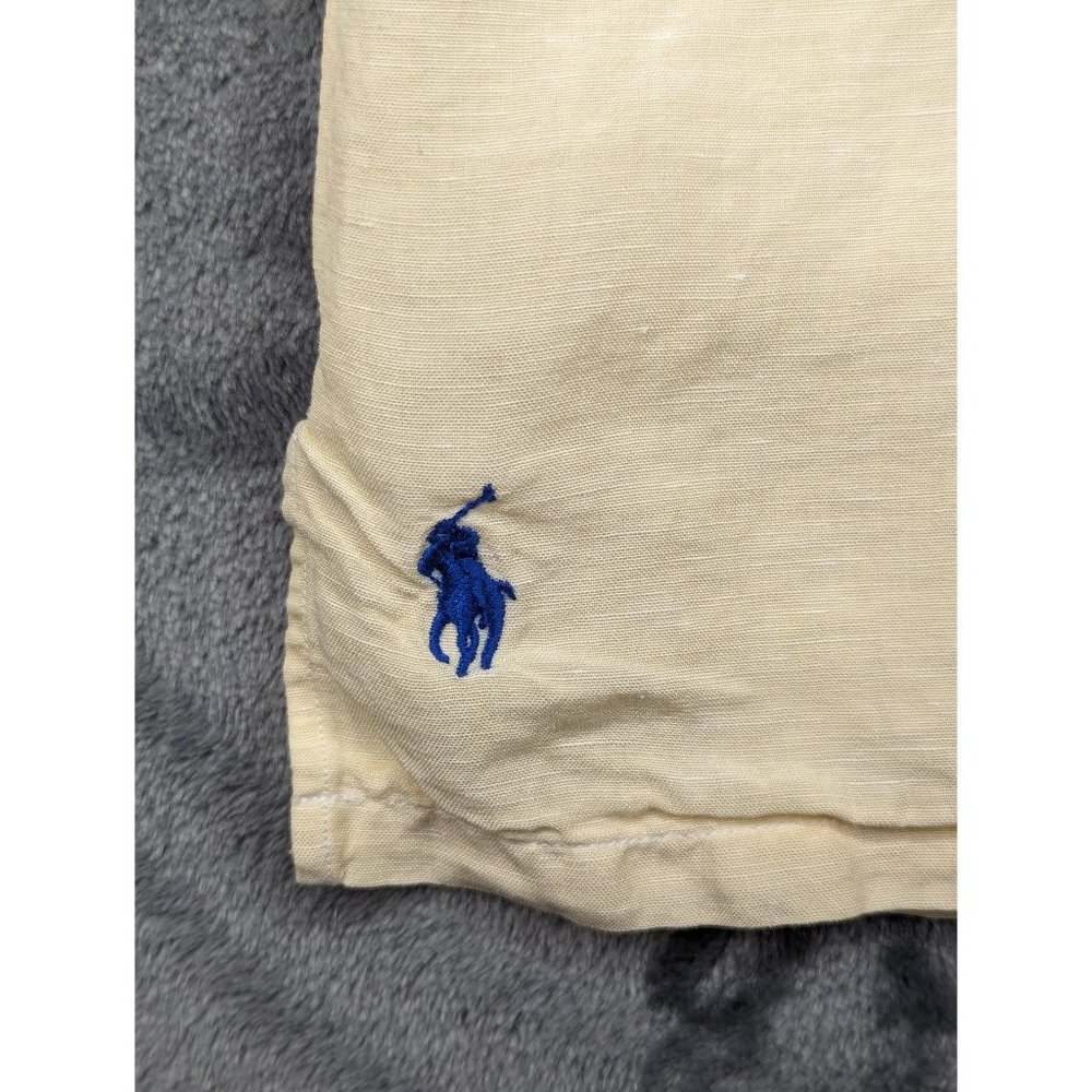 Polo Ralph Lauren Shirt Mens XL Silk Linen Blend Short Sleeve Button Up Yellow - Picture 7 of 16